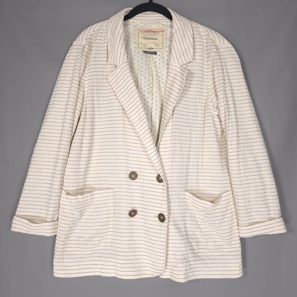 ANTHROPOLOGIE Cartonnier Women’s Double Breasted Pinstripe Blazer Jacket MEDIUM - Picture 5 of 16